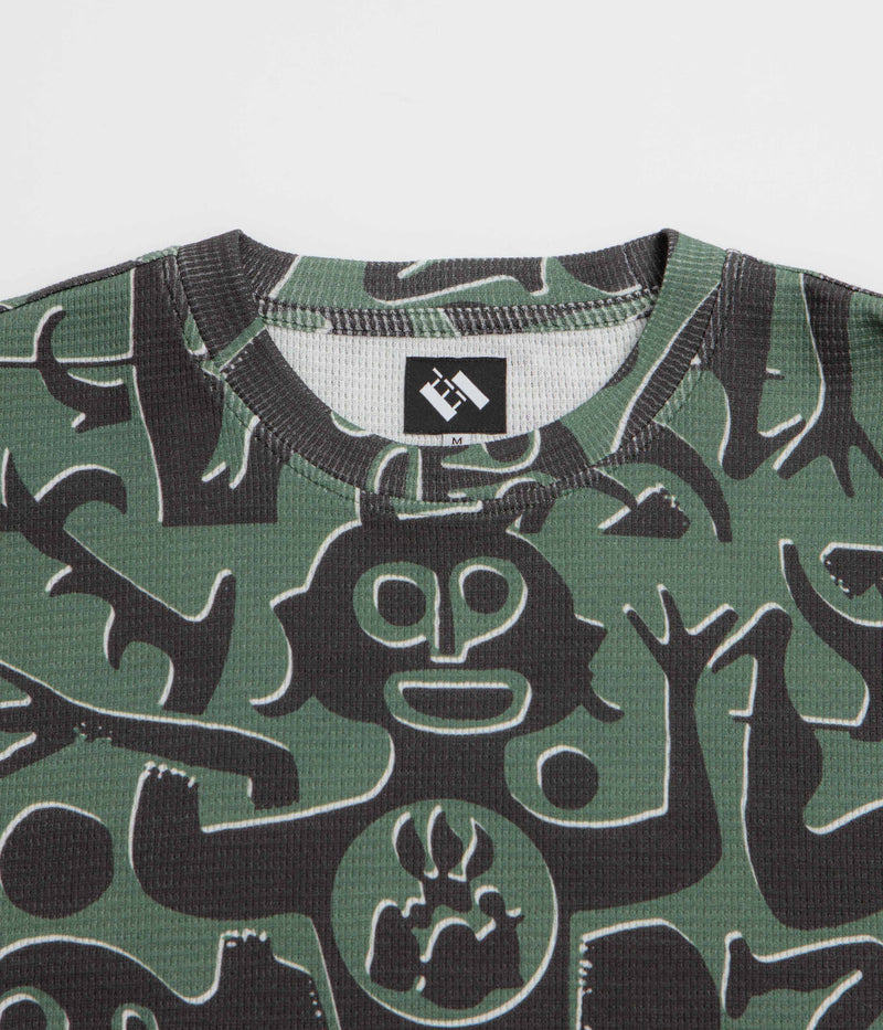 The Trilogy Tapes Entity Waffle Crewneck Sweatshirt in Green