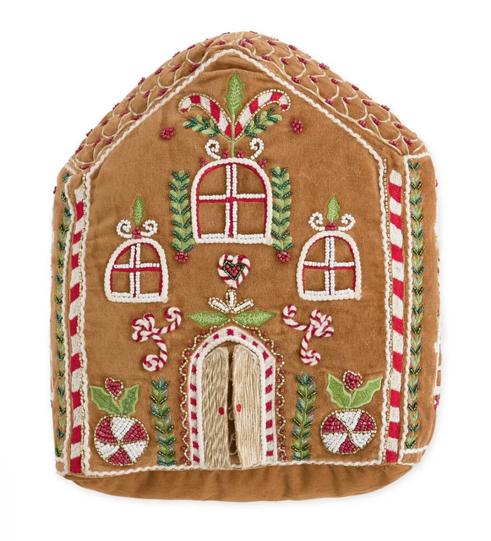 Velvet Embellished Gingerbread PIllow