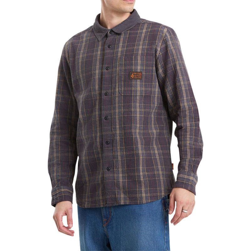 Volcom Stonevise Plaid Long Sleeve Shirt - Asphalt Black