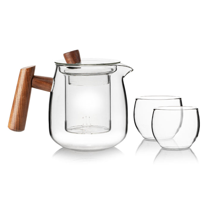 Walnut Wood Handle Glass Tea Set