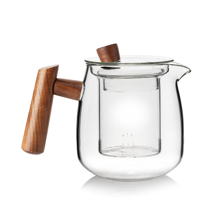 Walnut Wood Handle Glass Tea Set