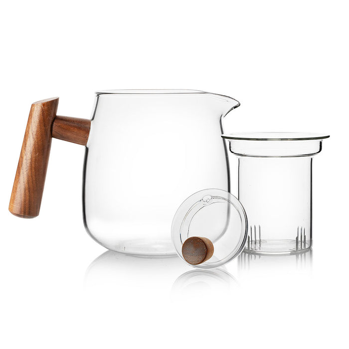 Walnut Wood Handle Glass Tea Set