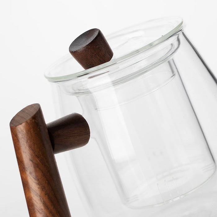 Walnut Wood Handle Glass Tea Set