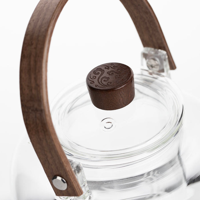 Walnut Wood Handle Glass Wellness Teapot