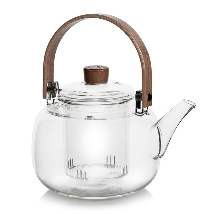 Walnut Wood Handle Glass Wellness Teapot