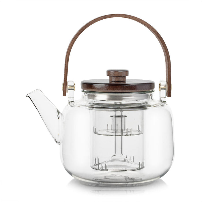 Walnut Wood Handle Matte Glass Wellness Teapot