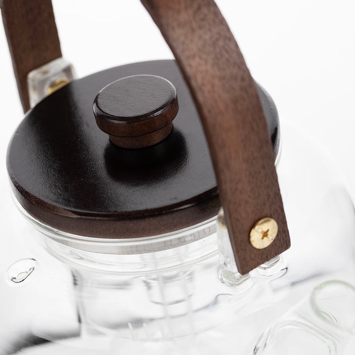 Walnut Wood Handle Matte Glass Wellness Teapot