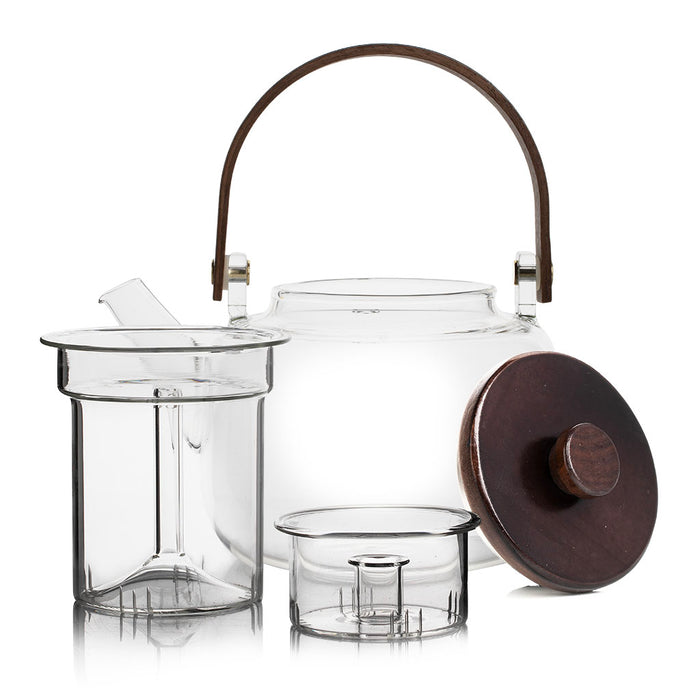 Walnut Wood Handle Matte Glass Wellness Teapot