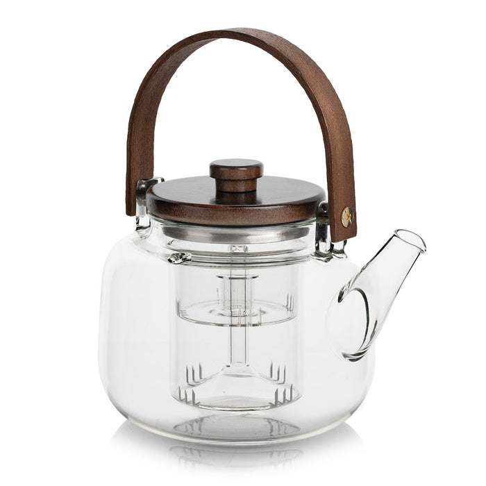 Walnut Wood Handle Matte Glass Wellness Teapot