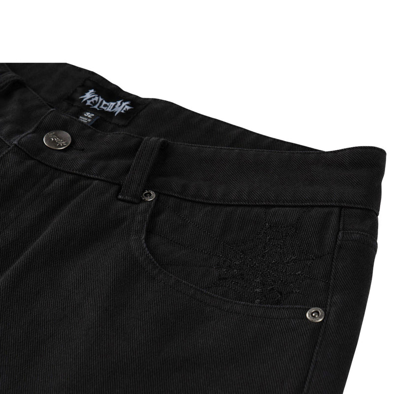 Welcome Chasm Baggy Denim Shorts - Washed Black