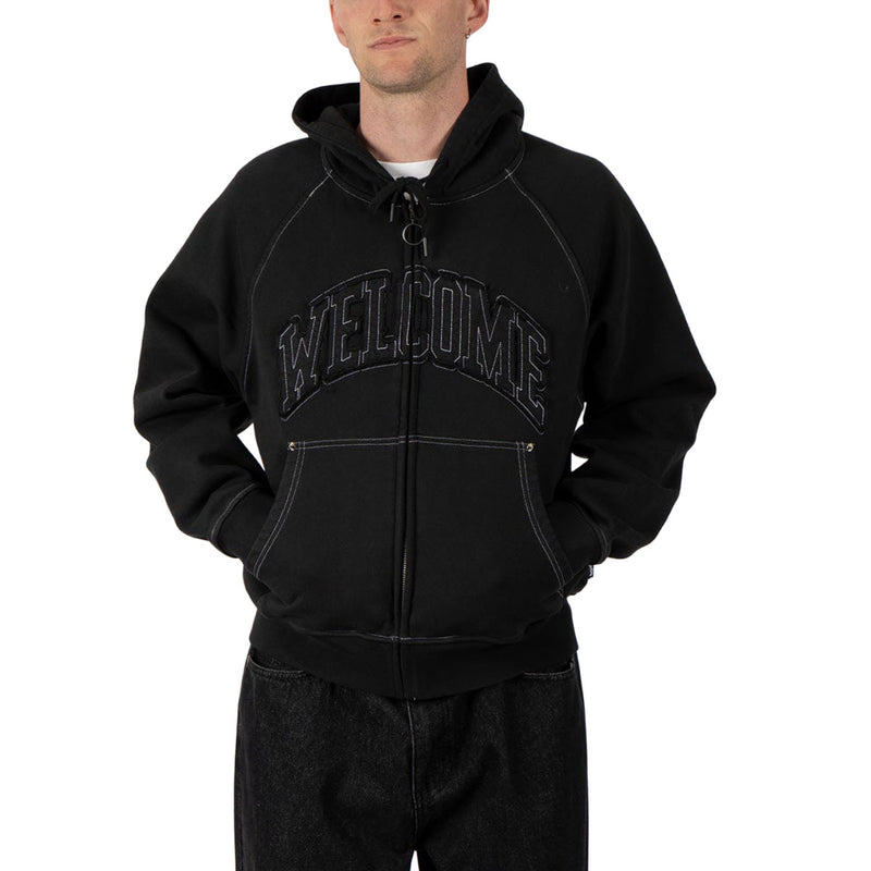 Welcome Kellen Cropped Stud Zip Hoodie - Black/White