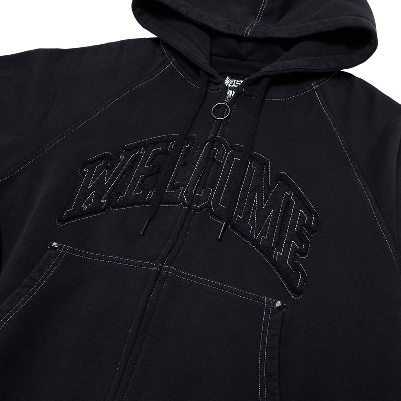 Welcome Kellen Cropped Stud Zip Hoodie - Black/White