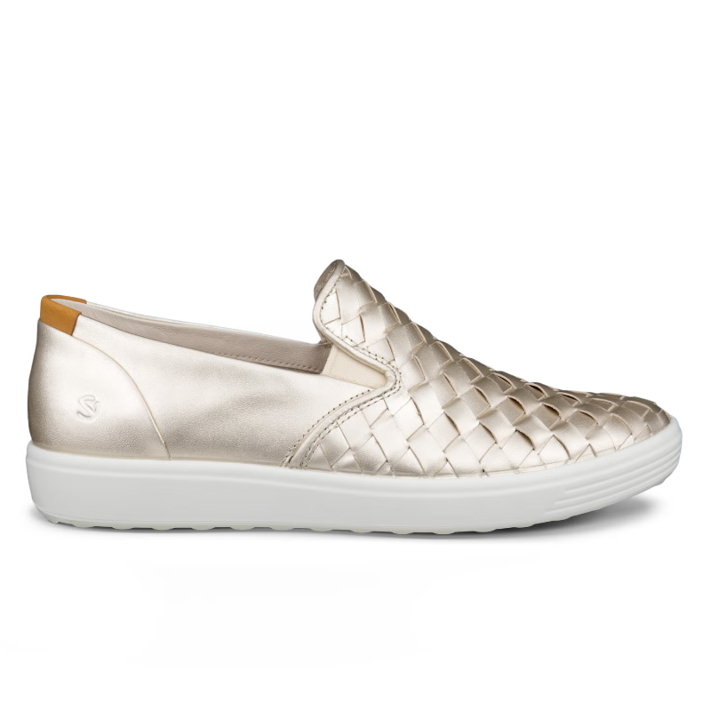 Women's ECCO Soft 7 Woven Slip-On 3.0 - Pure White Gold